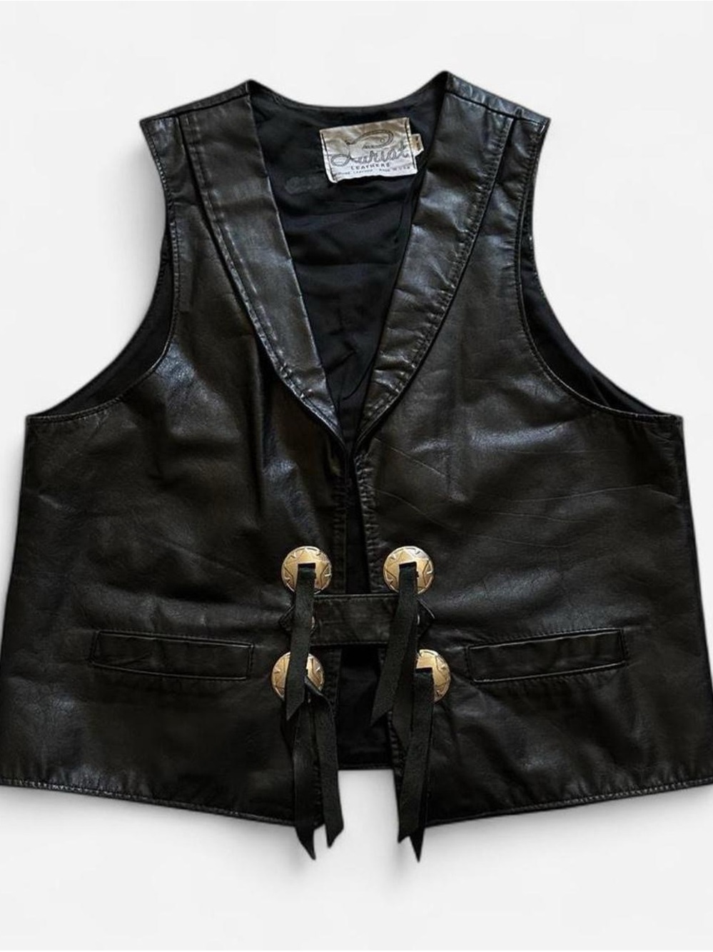 Vintage 1990s Leather Button-Front Vest in Black size 40